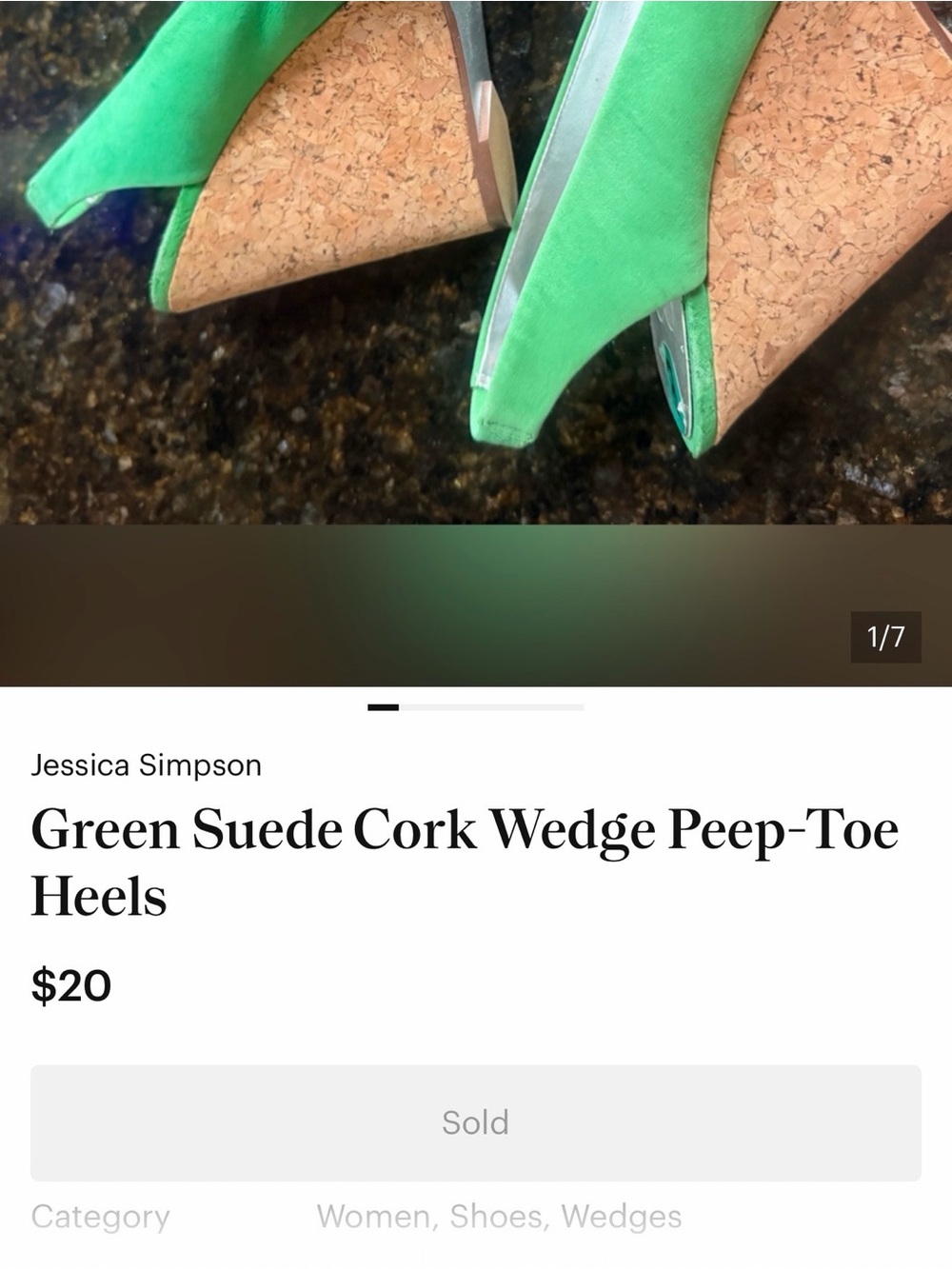 Jessica Simpson Bright Green Suede Cork Wedge Peep-Toes